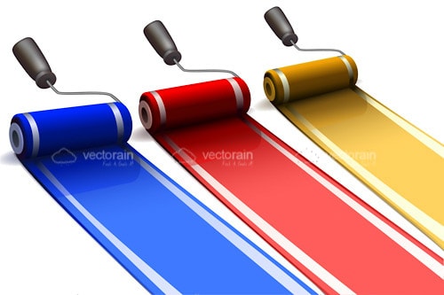 Trio of Paint Rollers Painting Colourful Stripes